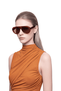 Dima aggie honey maple sunglasses feature bold browline feminine chic