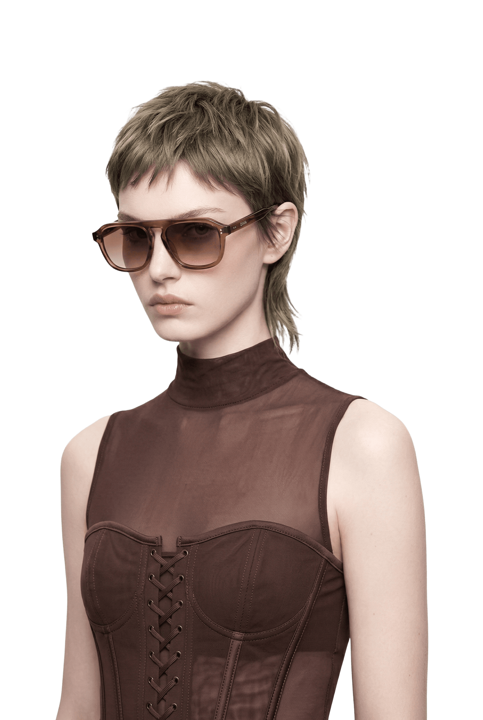 Dima Cameo crystal brown sunglasses elevate feminine charm with elegant lines.