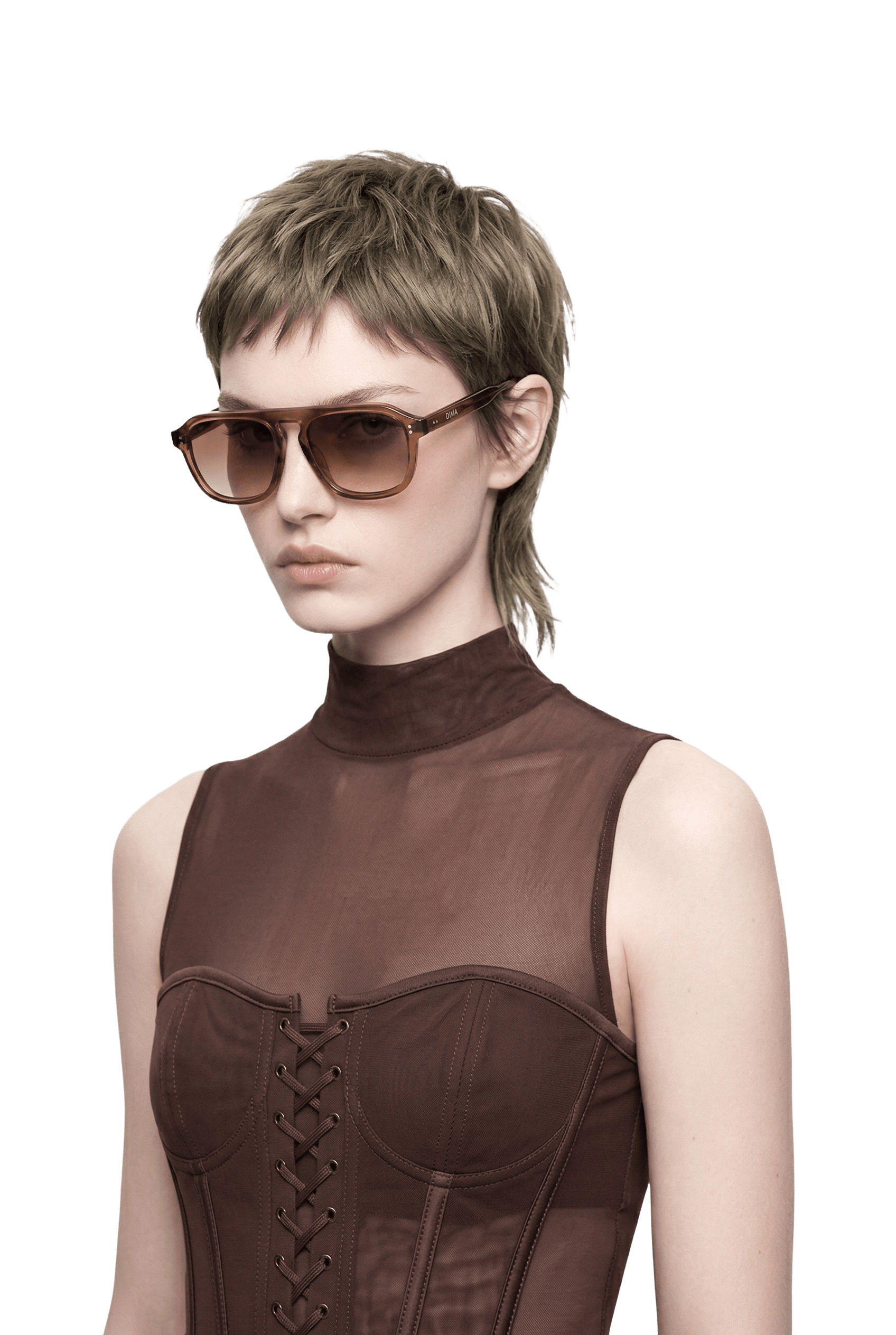 Dima Cameo crystal brown sunglasses elevate feminine charm with elegant lines.