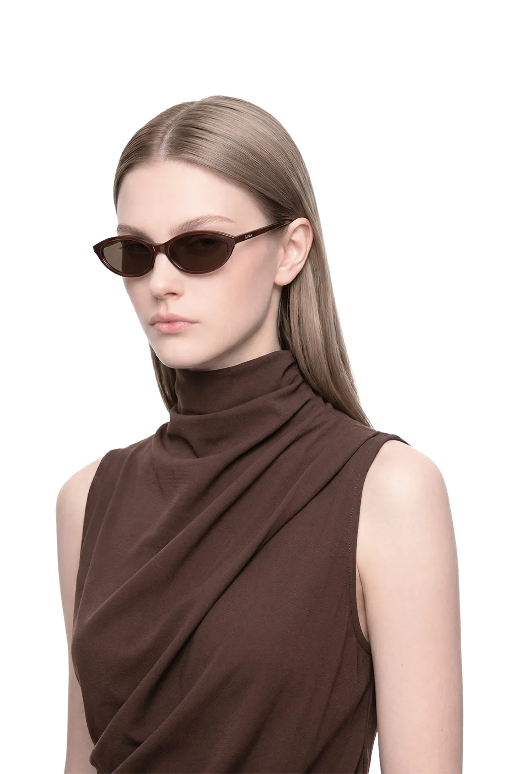 Dima dina brown sunglasses feature warm cat-eye feminine chic