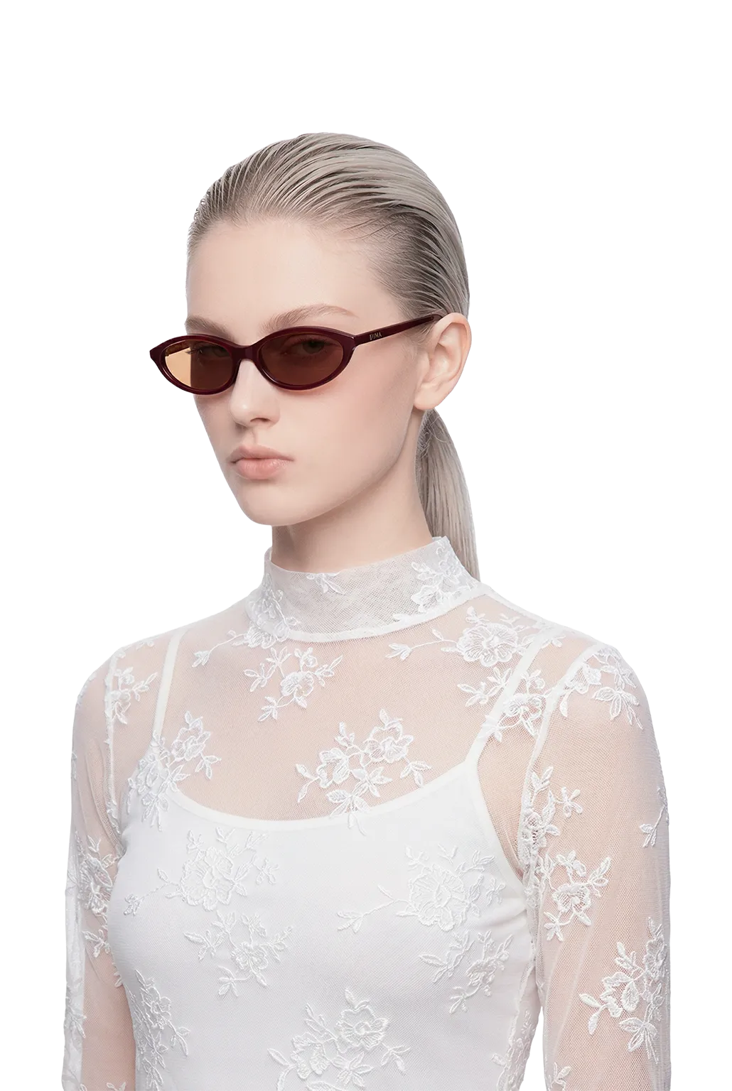 Dima dina burgundy sunglasses feature glamorous cat-eye feminine chic