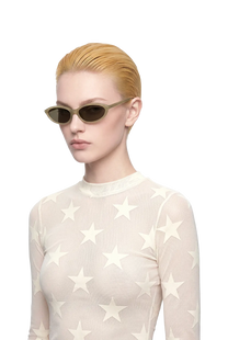 Dima dina milky light olive sunglasses feature fresh cat-eye feminine chic