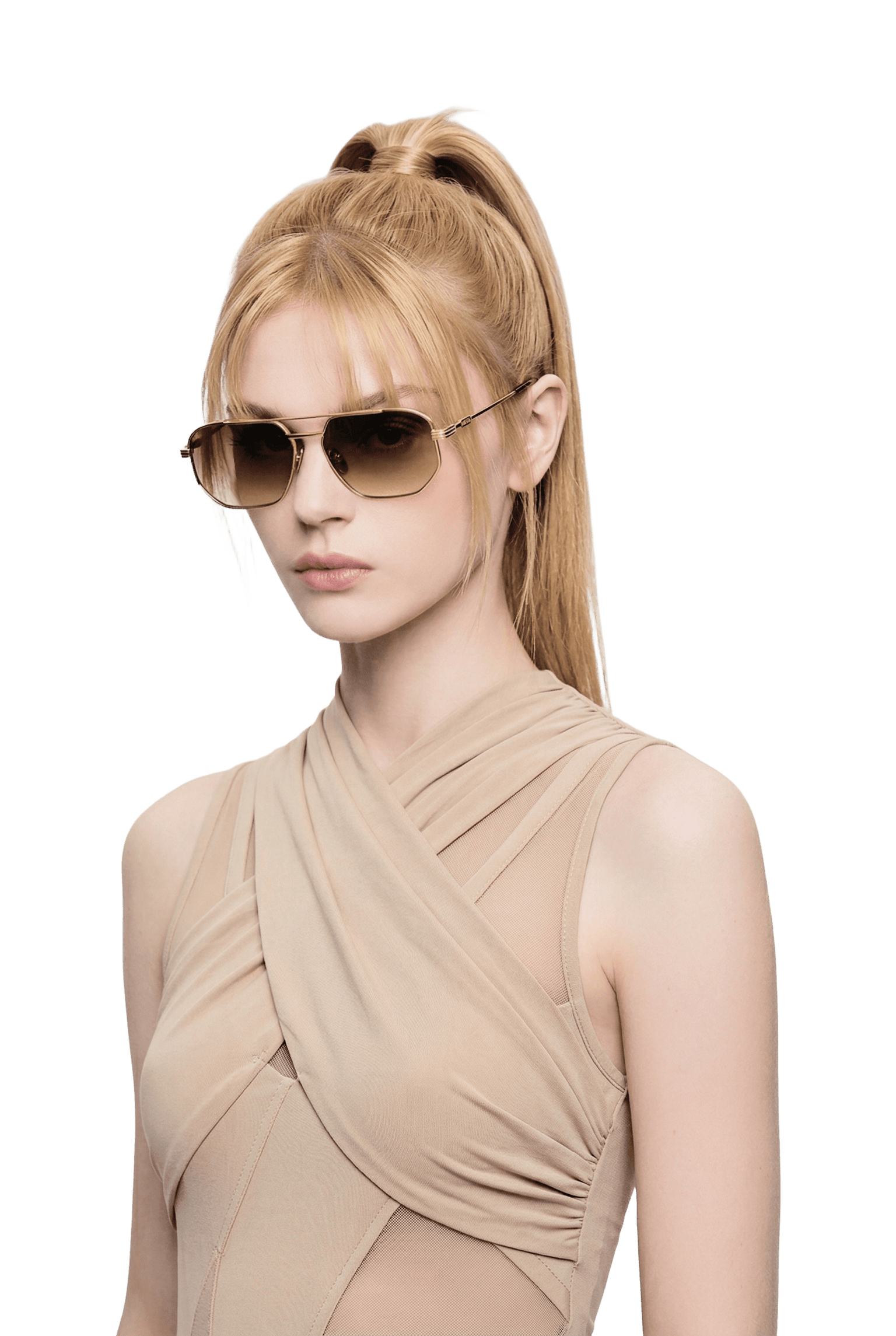 Dima Rydar gold aviator sunglasses shine with confident glamour