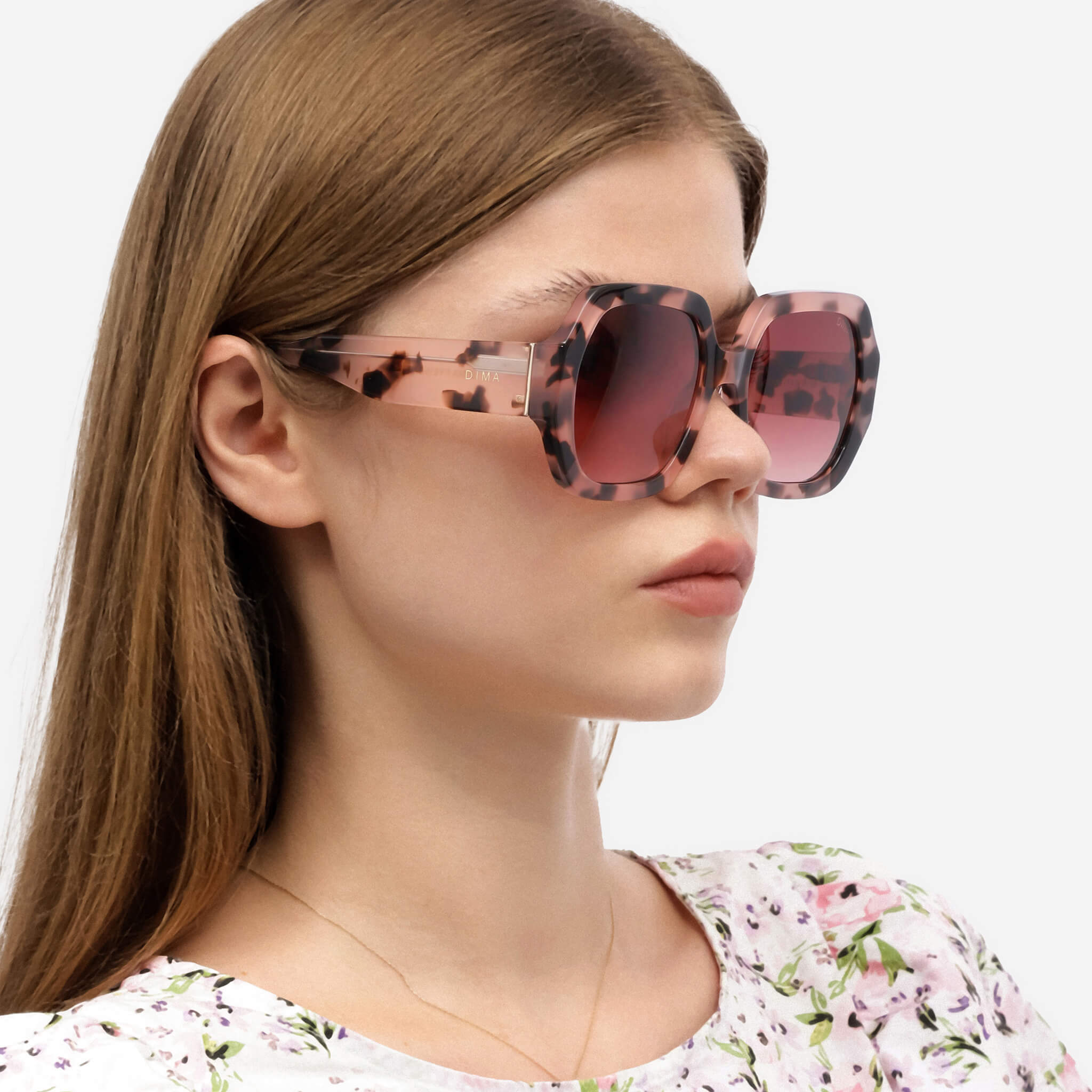 dima sunglass sienna pink tortoise frame red gradient lens model 2